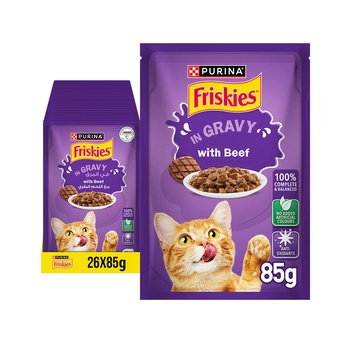Purina Friskies Cat Chicken in Gravy Beef Pouch 26x85g