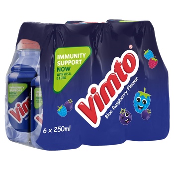Vimto Blue Raspberry Flavored drink 250ml with Immunity Support x 6 Pack